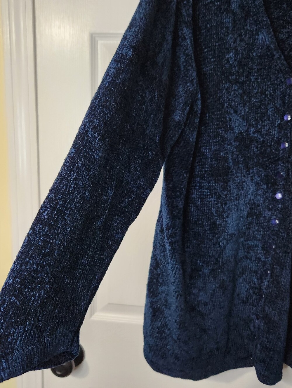August Silk Deep Navy Chenille V-Neck Button Front Long Sleeve Cardigan, Size 1X - Picture 2 of 7